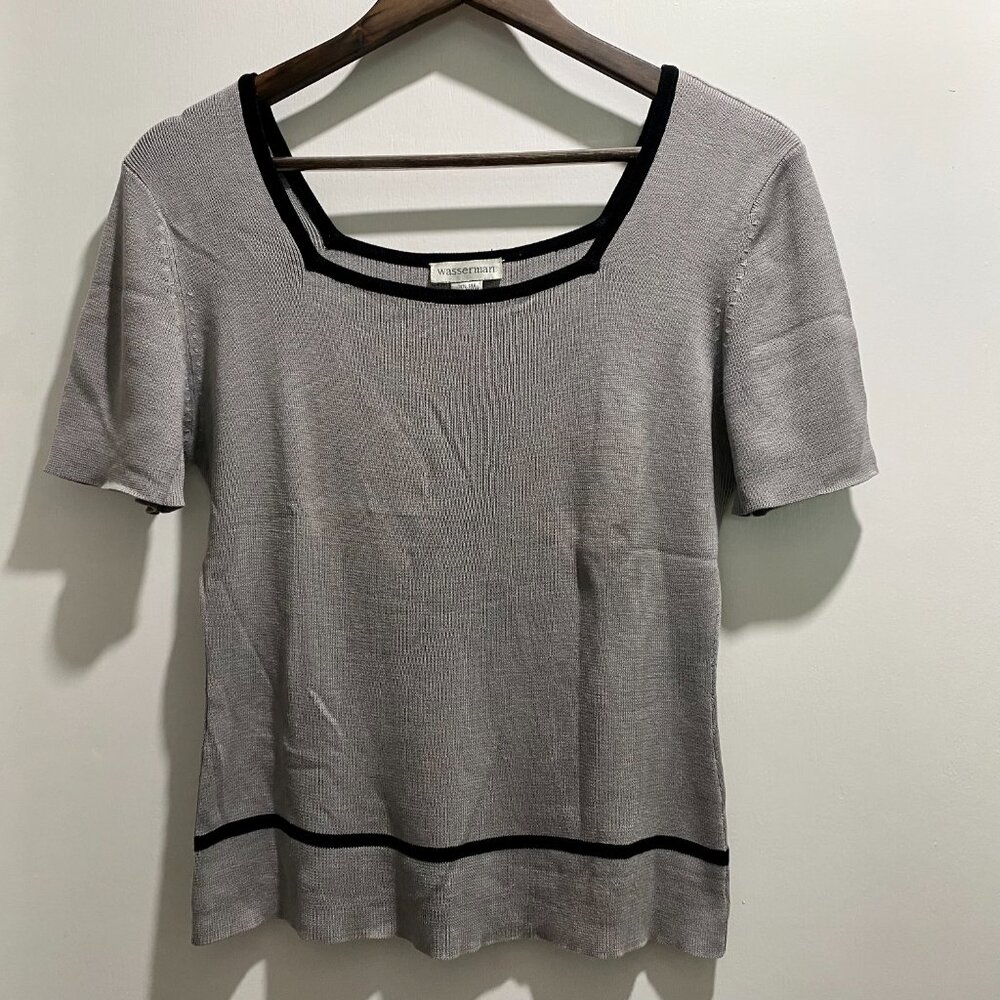 Wasserman Basic Minimalist Preppy Capsule Work Y2K Jersey Knit Silk Cotton Top M